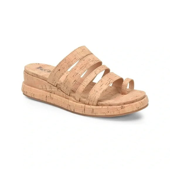 Kork-Ease Shoes - Kork’s Platform Leather & Cork Toe Loop Maya Strappy Round Tie Wedge Sandals